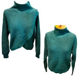Womens Size S/M/L? Reversible Style Knit Sweater Teal Turtle Neck Winter